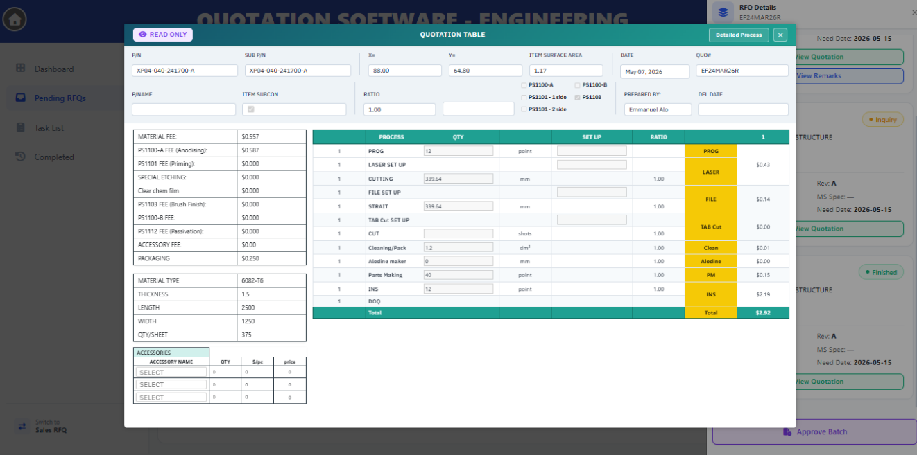 RFQ — Engineering Task List